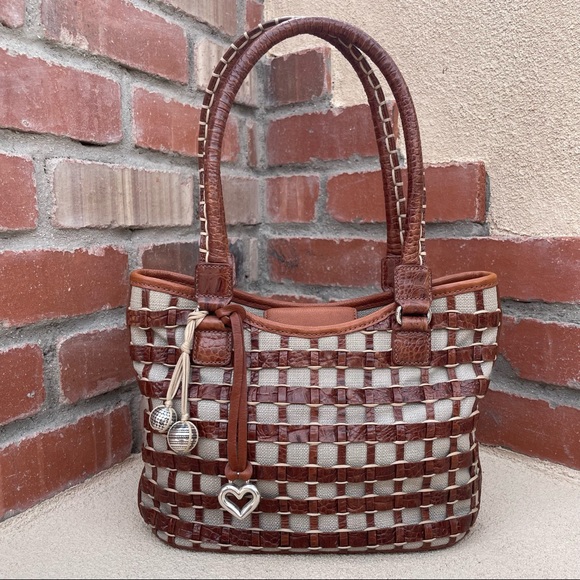 🆕Brighton🤎Embossed Leather and Canvas Weave Shoulder Bag - Picture 1 of 8